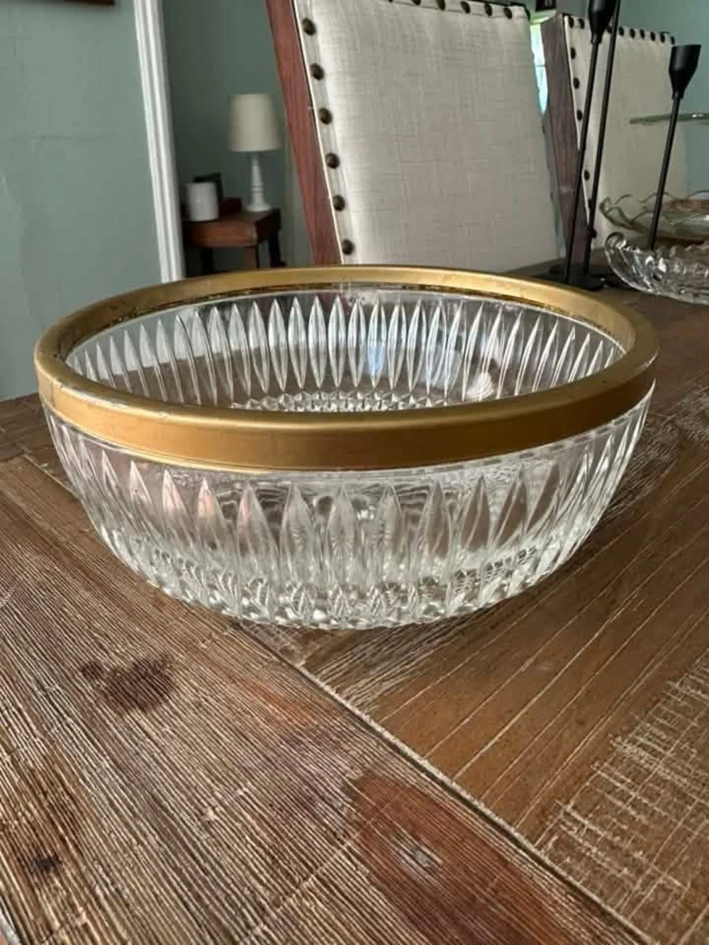 Cut Crystal Decorative Bowl with Gold Rim